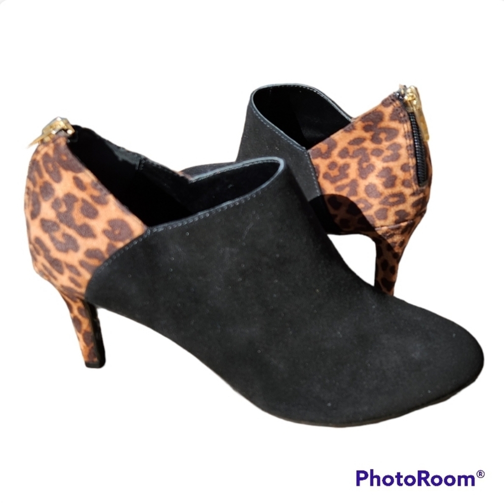 Bandolino Black and Leopard High Heeled Booties